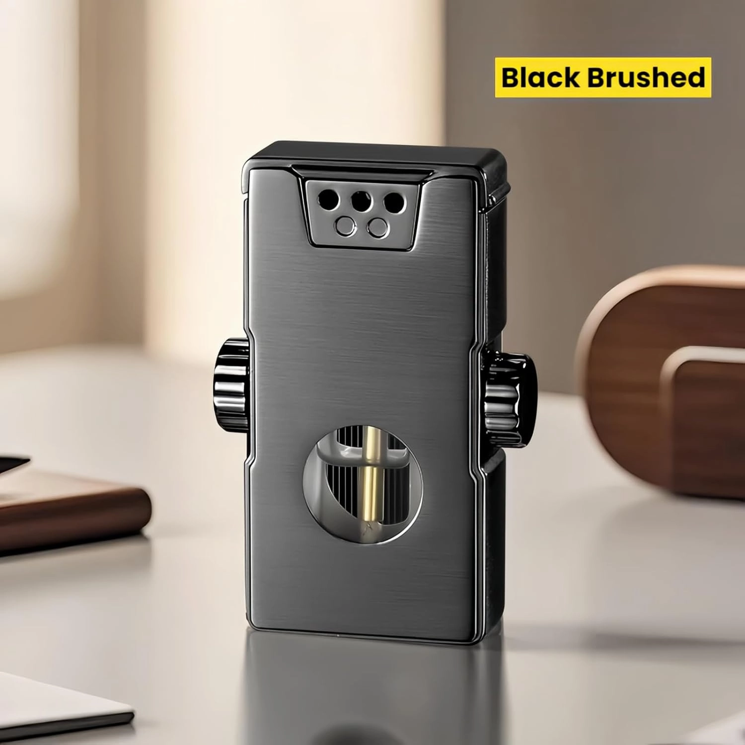 Smart Kerosene Lighter 4-Ignition Methods, Voice Activated Soft Flame Lighter, Spinner Mecha Design Refillable Lighters with Cool Colorful Breathing Light (Black, No Fuel)