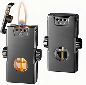 Smart Kerosene Lighter 4-Ignition Methods, Voice Activated Soft Flame Lighter, Spinner Mecha Design Refillable Lighters with Cool Colorful Breathing Light (Black, No Fuel)