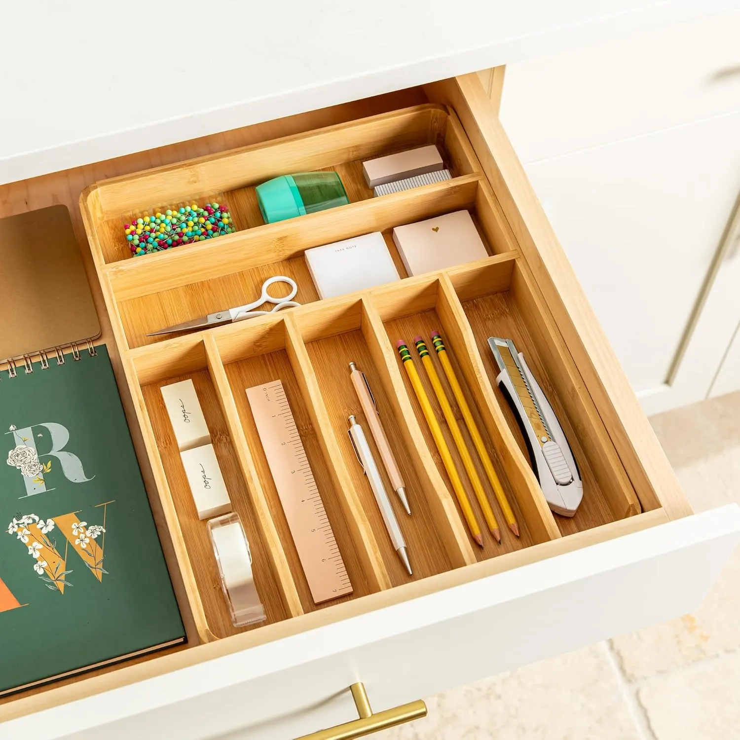 SMIRLY Silverware Drawer Organizer – Bamboo Kitchen Drawer Organizer, Adjustable Utensil Holder and Cutlery Tray, Drawer Dividers for Flatware and Kitchen Utensils