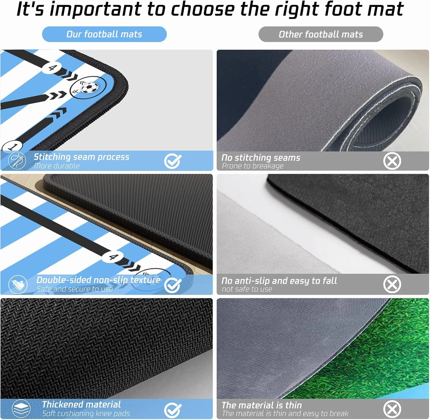 Soccer Training Mat with Silent Shock Absorption and Non-Slip Base for Footwork Training and Ball Mastery(Belt Version)