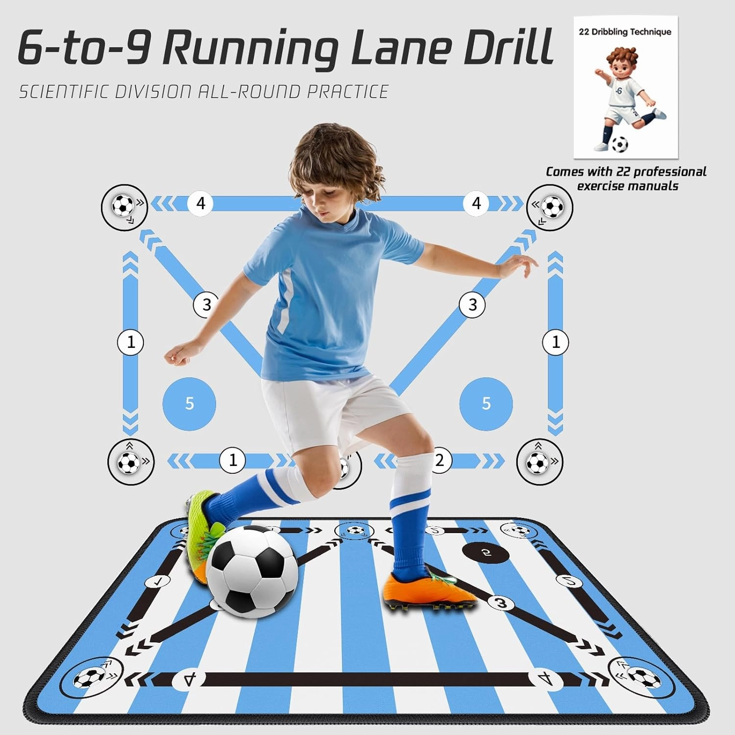 Soccer Training Mat with Silent Shock Absorption and Non-Slip Base for Footwork Training and Ball Mastery(Belt Version)