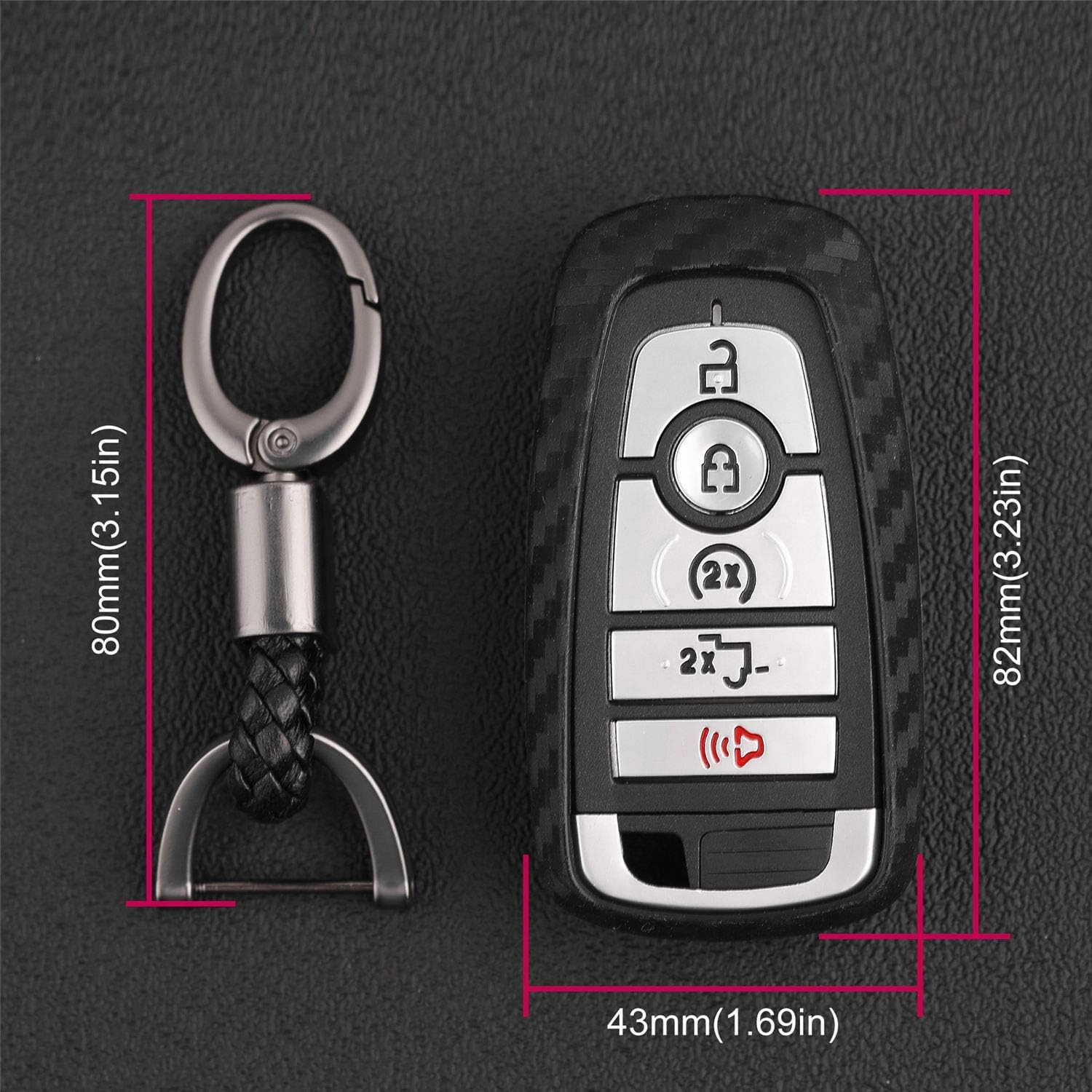 Soft Silicone Rubber Carbon Fiber Texture Case Key Fob Cover For Ford Bronco Escape Expedition Explorer F150 F250 F350 F450 F550 Fusion Maverick Mondeo Ranger Car Key - Black - Weave Keychain