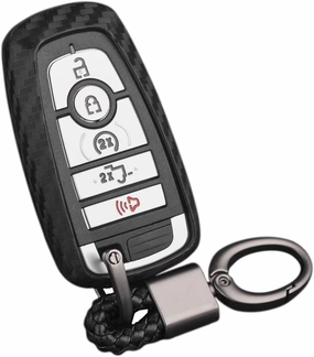 Soft Silicone Rubber Carbon Fiber Texture Case Key Fob Cover For Ford Bronco Escape Expedition Explorer F150 F250 F350 F450 F550 Fusion Maverick Mondeo Ranger Car Key - Black - Weave Keychain
