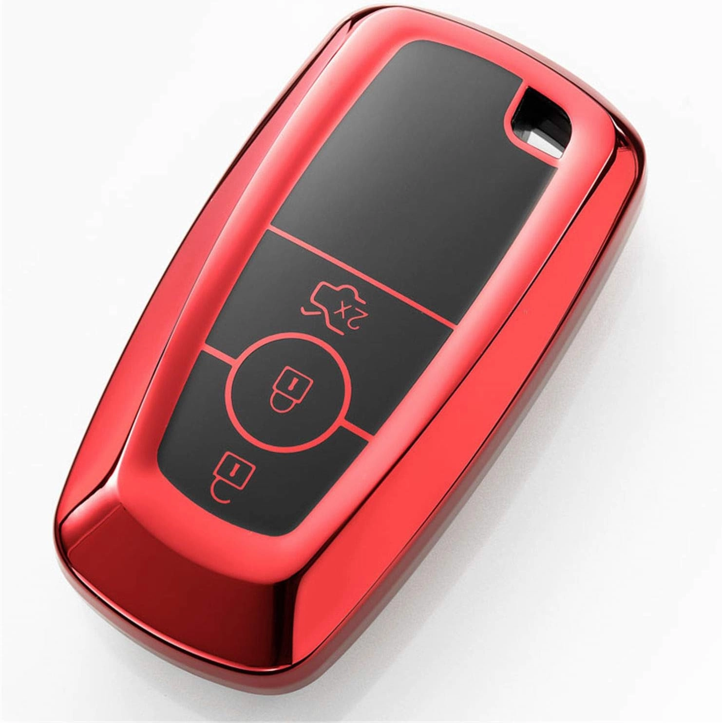 Soft TPU Case Key Fob Cover for Ford Bronco Ecosport Edge Escape Expedition Explorer F150 F250 F350 F450 F550 Fusion Maverick Mondeo Mustang Ranger Car Key - Glossy Red - Metal Keychain