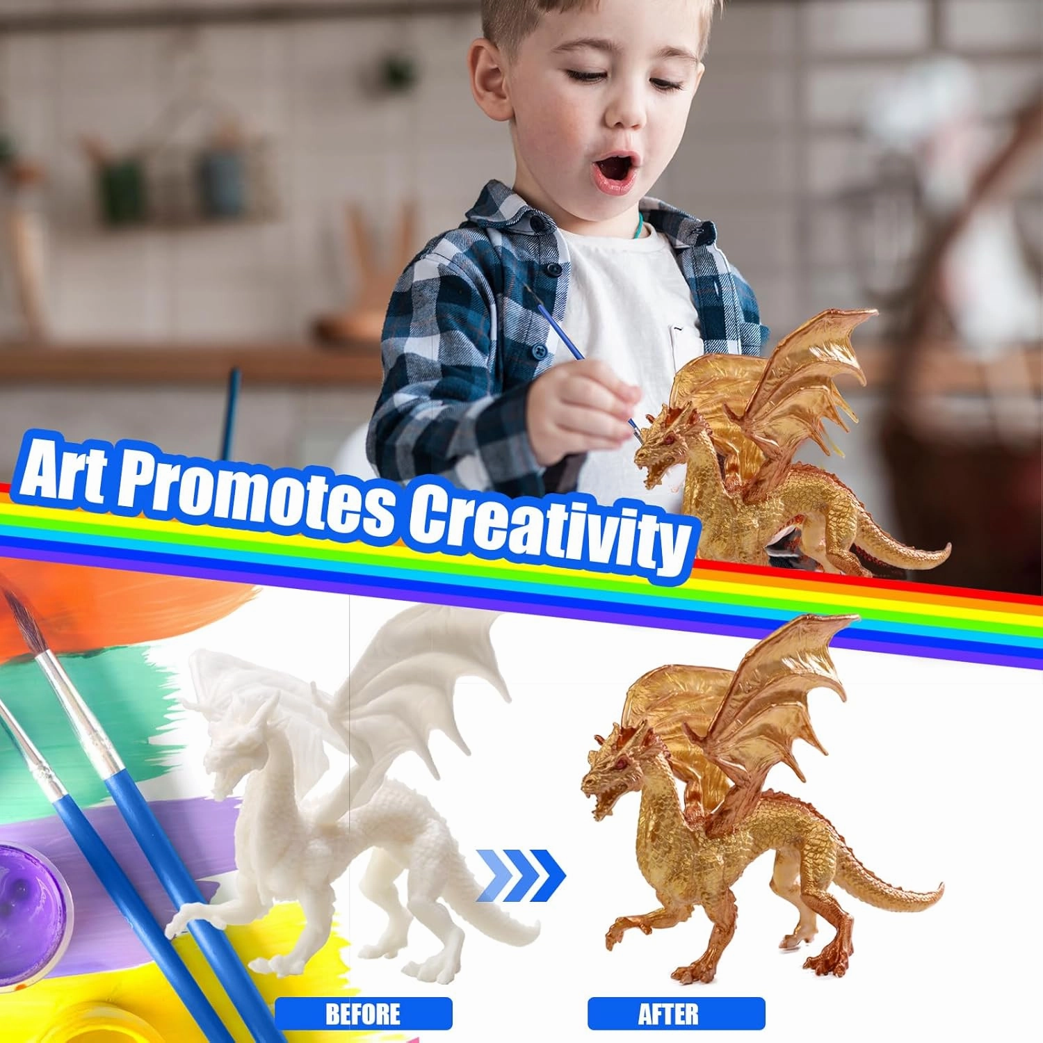 SOLDAY Dragon Toys Painting Kits for Kids Arts and Crafts Ages 3 6 5 7 9 12 Boys Girls to Make Your Own Paintable Figurines Metal Color Party Supplies - 2 Dragons
