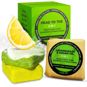 Solid Shampoo & Conditioner bar- Eco Friendly Hair Care, Tea Tree, Argan Oil, All Natural and Organic, Zero Waste, 3 In 1 Shampoo Conditioner Body Wash, 2 Bars