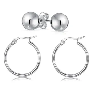 Solid Sterling Silver Hoop And Ball Set