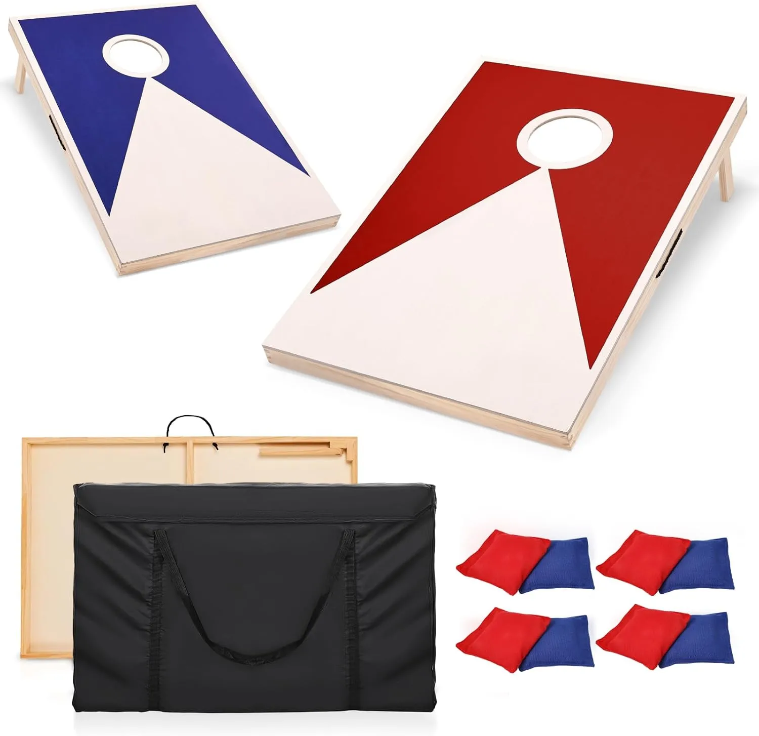 Solid Wood Premium Cornhole Set - 3 Feet x 2 Feet Boards with 8 All-Weather Toss Bags, Red and Blue