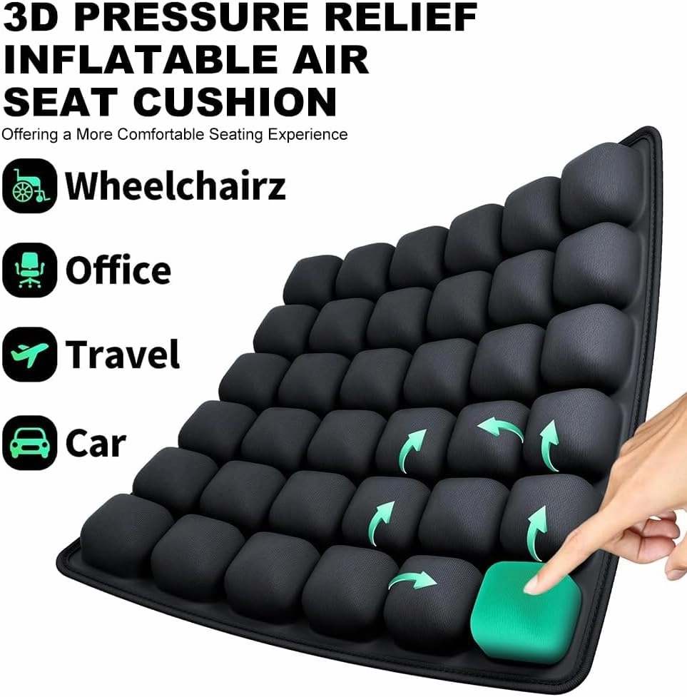Sondur Travel Cushion,3D Air Inflatable Seat Cushion with Storage Bag, Portable Travel Seat Cushions for Airplane, Car, Office Chair, Wheelchair (Green)