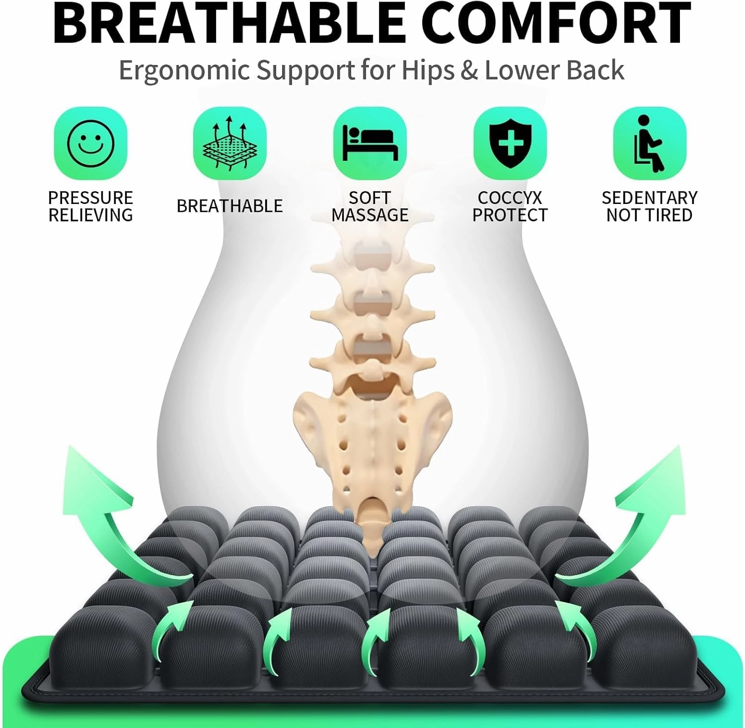 Sondur Travel Cushion,3D Air Inflatable Seat Cushion with Storage Bag, Portable Travel Seat Cushions for Airplane, Car, Office Chair, Wheelchair (Green)
