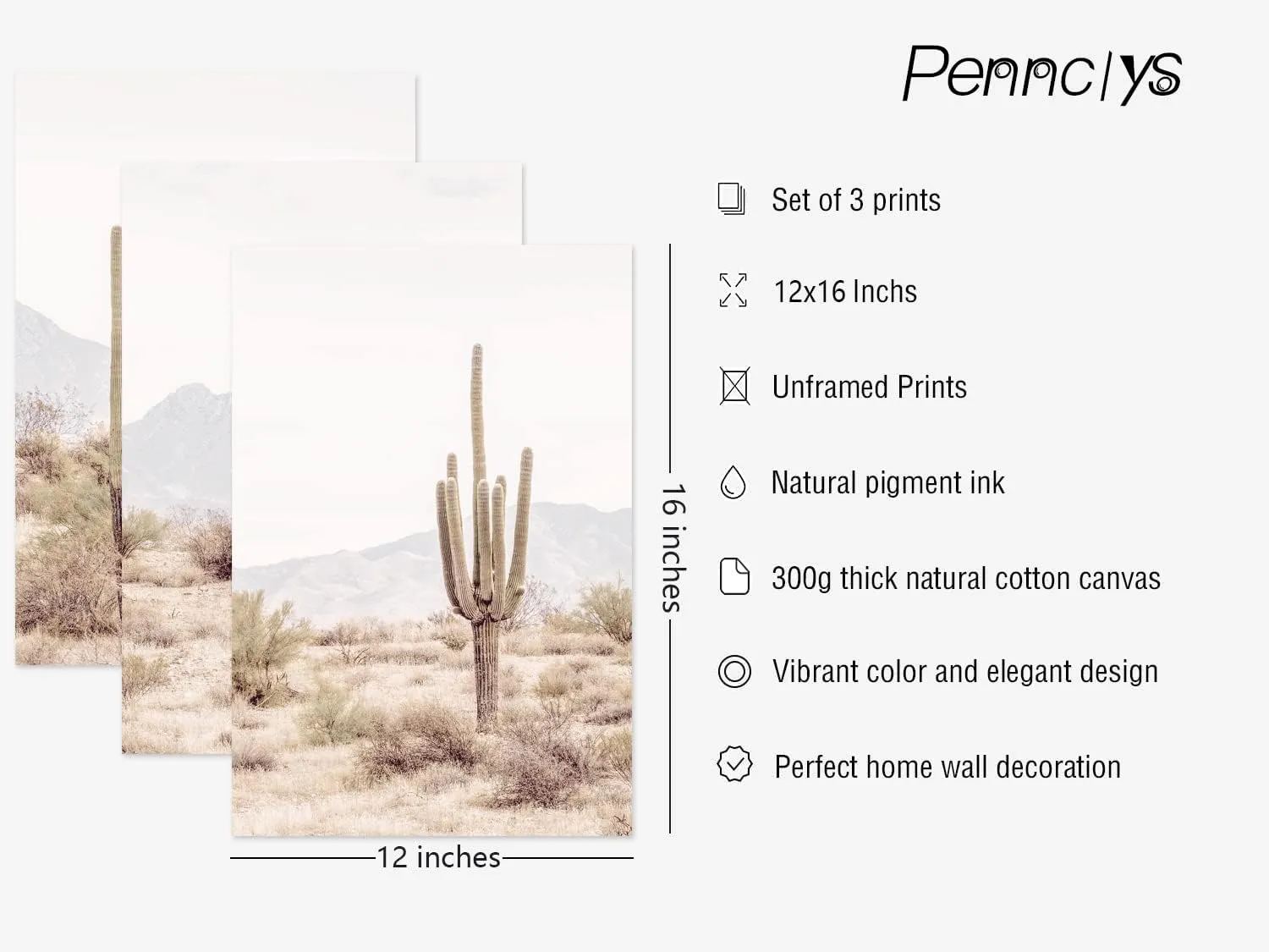 Sonoran Desert Landscape Wall Art Cactus Arizona Canvas Wall Decor Desert Poster Pictures Saguaro Cactus Art Prints Landscape Painting for Home Bedroom 12x16x3 Inch Unframed