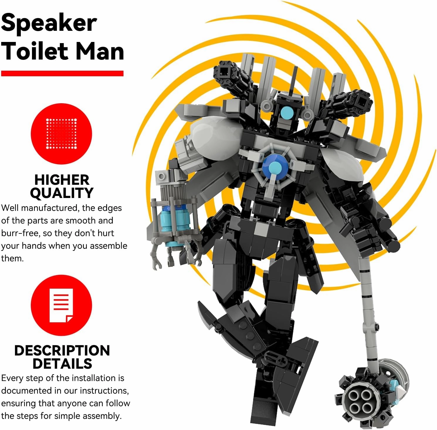 Speaker Toilet Man, Speaker Man, Speaker Toilet Building Blocks, TV Toilet Action Figures, Gift Idea Toys for Boys and Girls, Imaginative Construction Playset for Kids (C)