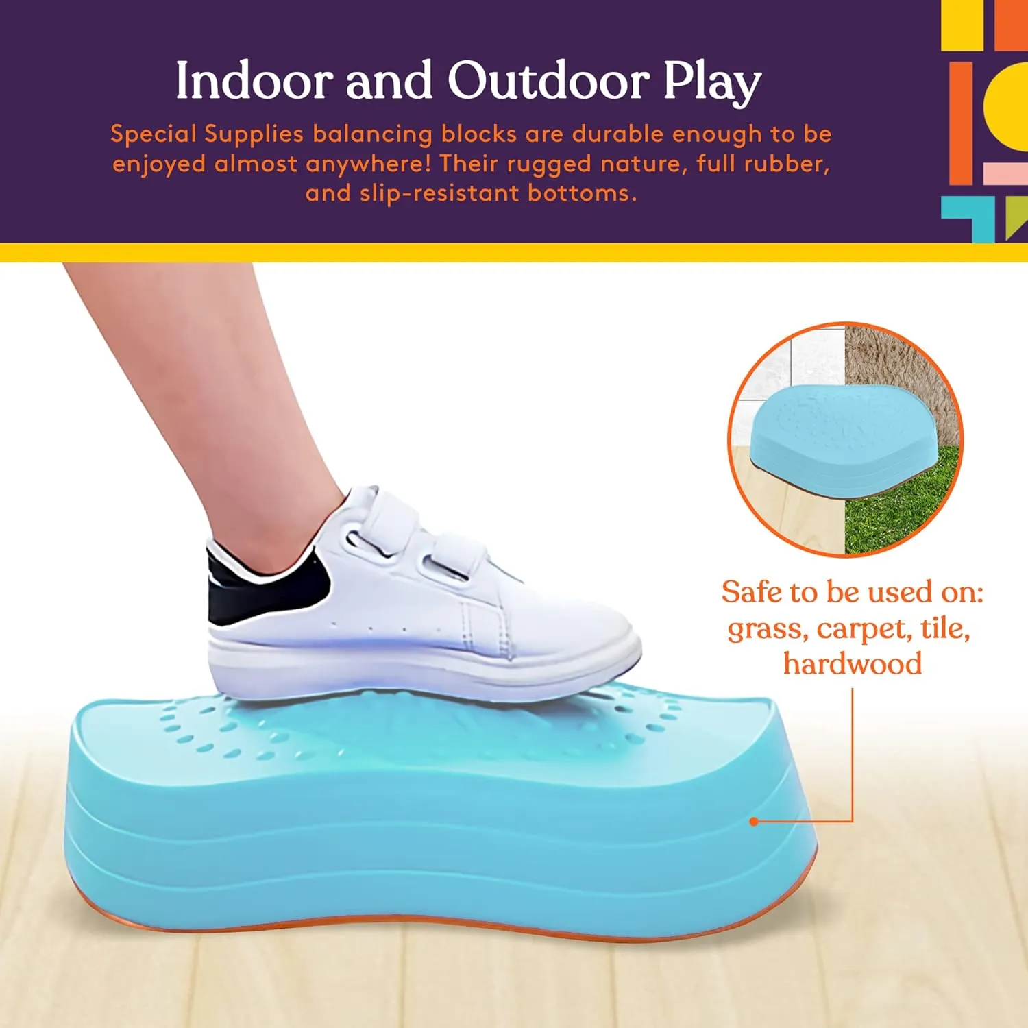 Special Supplies Stepping Stones for Kids, 5 Balance Indoor and Outdoor Blocks Promote Coordination, Balance, Strength, Child Safe Rubber, Non-Slip Edging, Stackable