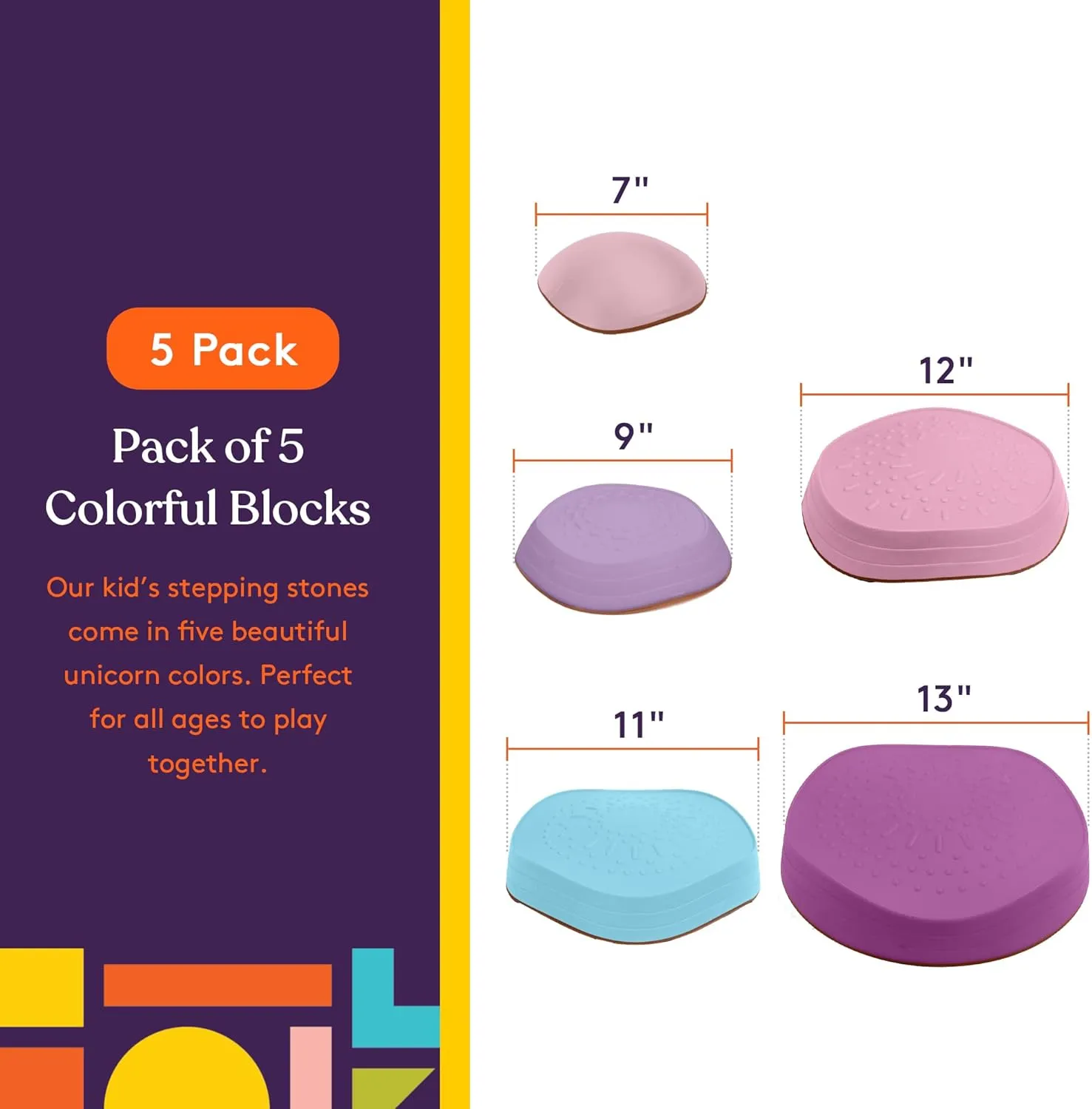 Special Supplies Stepping Stones for Kids, 5 Balance Indoor and Outdoor Blocks Promote Coordination, Balance, Strength, Child Safe Rubber, Non-Slip Edging, Stackable