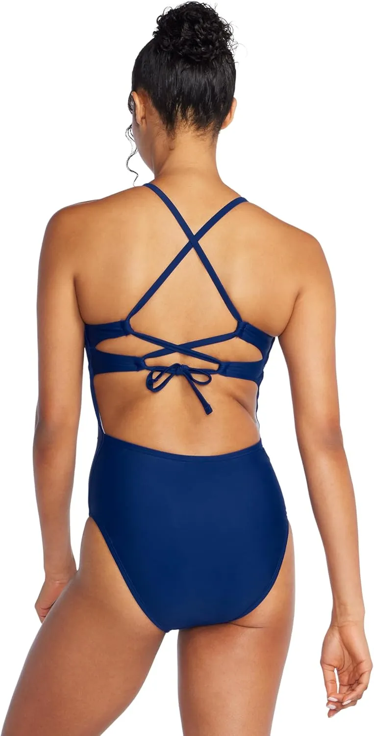 Speedo Women's Swimsuit One Piece Eco Flex Double Cross Back Moderate Cut