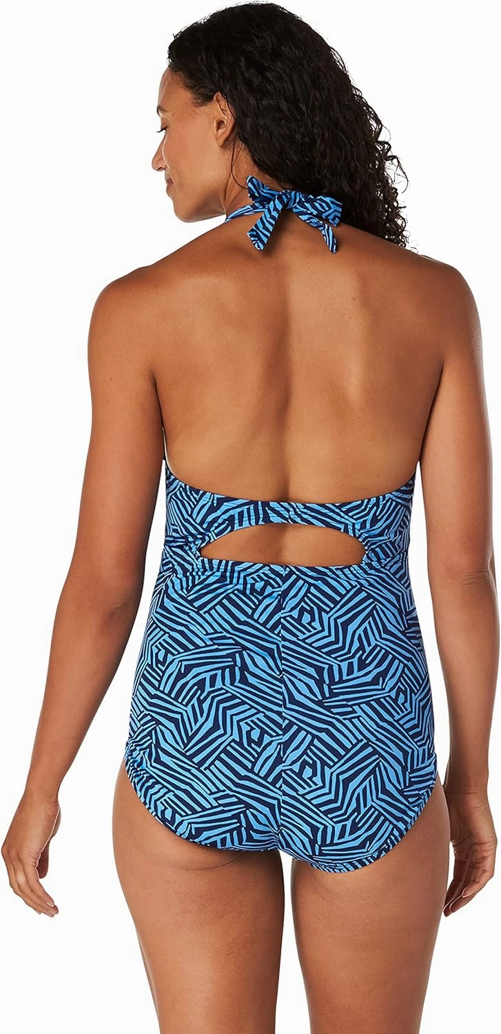 Speedo Women's Swimsuit One Piece V-Neck Shirred Halter Moderate Cut