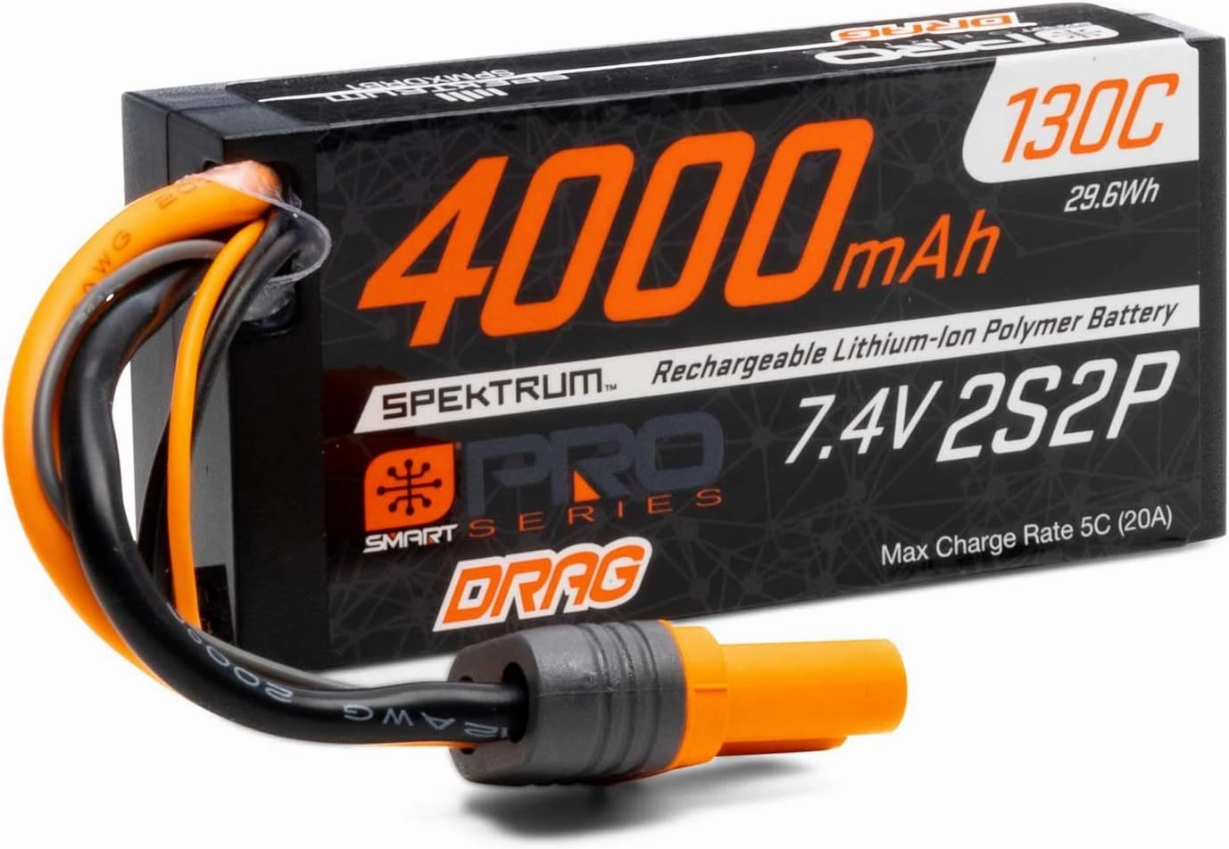 Spektrum 7.4V 4000mAh 2S 130C Smart No Prep Drag LiPo Battery: IC5, SPMXDRB1