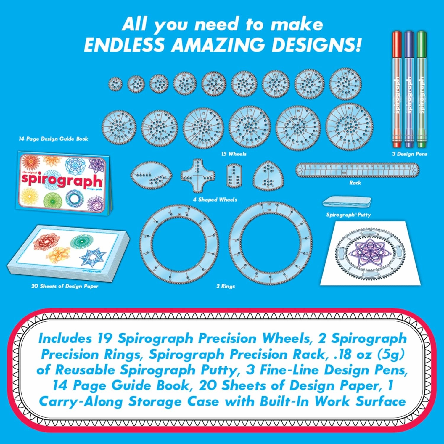 Spirograph — Deluxe Set — Spiral Art Drawing Kit — The Classic Way to Make Countless Amazing Designs — For Kids Ages 8 