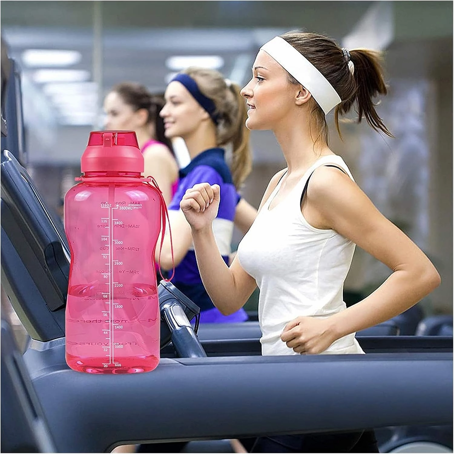 Sports Cup Large-Capacity Outdoor Sports Water Bottle with Rebound Straw Plastic Cup Rope Water Cup
