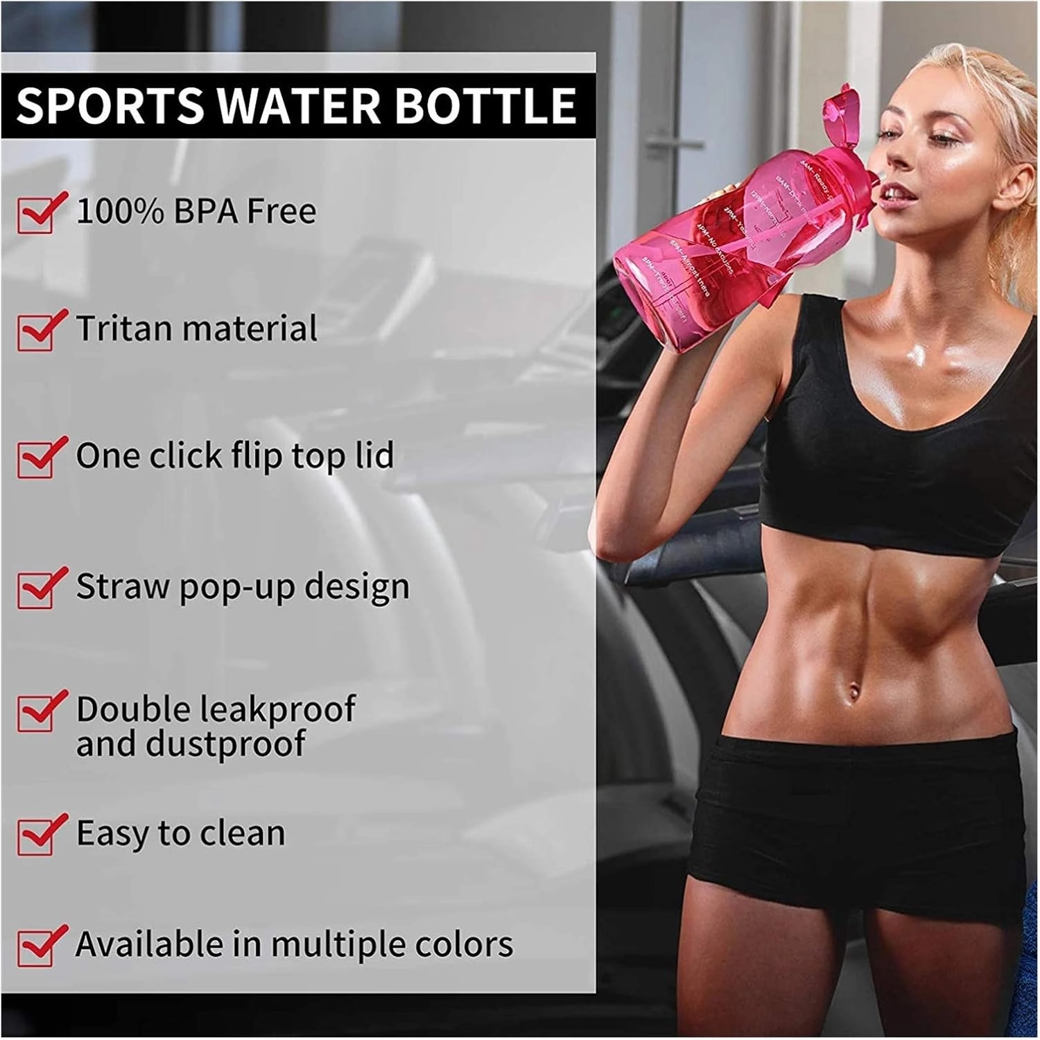 Sports Cup Large-Capacity Outdoor Sports Water Bottle with Rebound Straw Plastic Cup Rope Water Cup