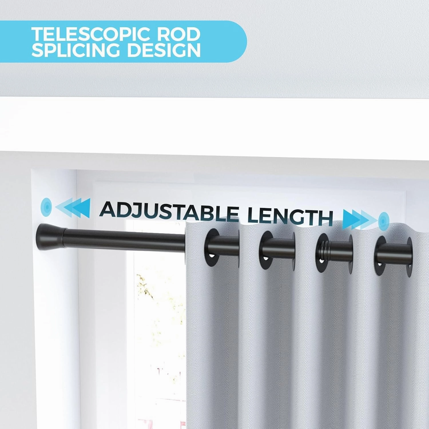Spring Tension Rod Shower Curtain Rod 30 to 64 Inches 2PCS, Black Expandable Tension Rods for Window Wardrobe Doorway Kitchen