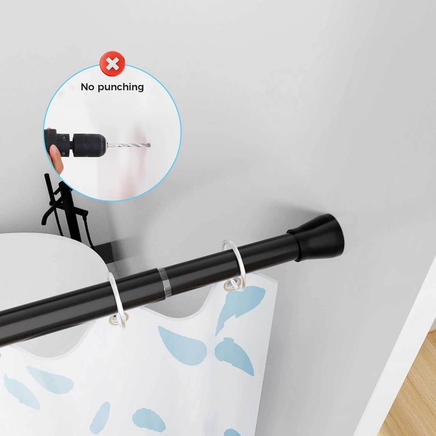 Spring Tension Rod Shower Curtain Rod 30 to 64 Inches 2PCS, Black Expandable Tension Rods for Window Wardrobe Doorway Kitchen