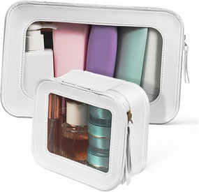 Square Cosmetic Bag with Mirror Quilted Makeup Pouch Travel Toiletry Organizer Portable Zipper Pouch for Women