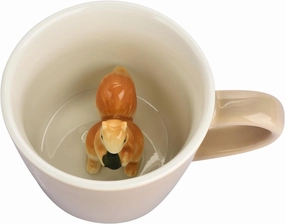 Squirrel Ceramic Cup Hidden 3D Animal Inside Mug 12 oz,Cute Cartoon Hand-Painted Handmade Figurine Mugs,Holiday and Birthday Gift for Coffee Milk Tea Lovers (Beige)