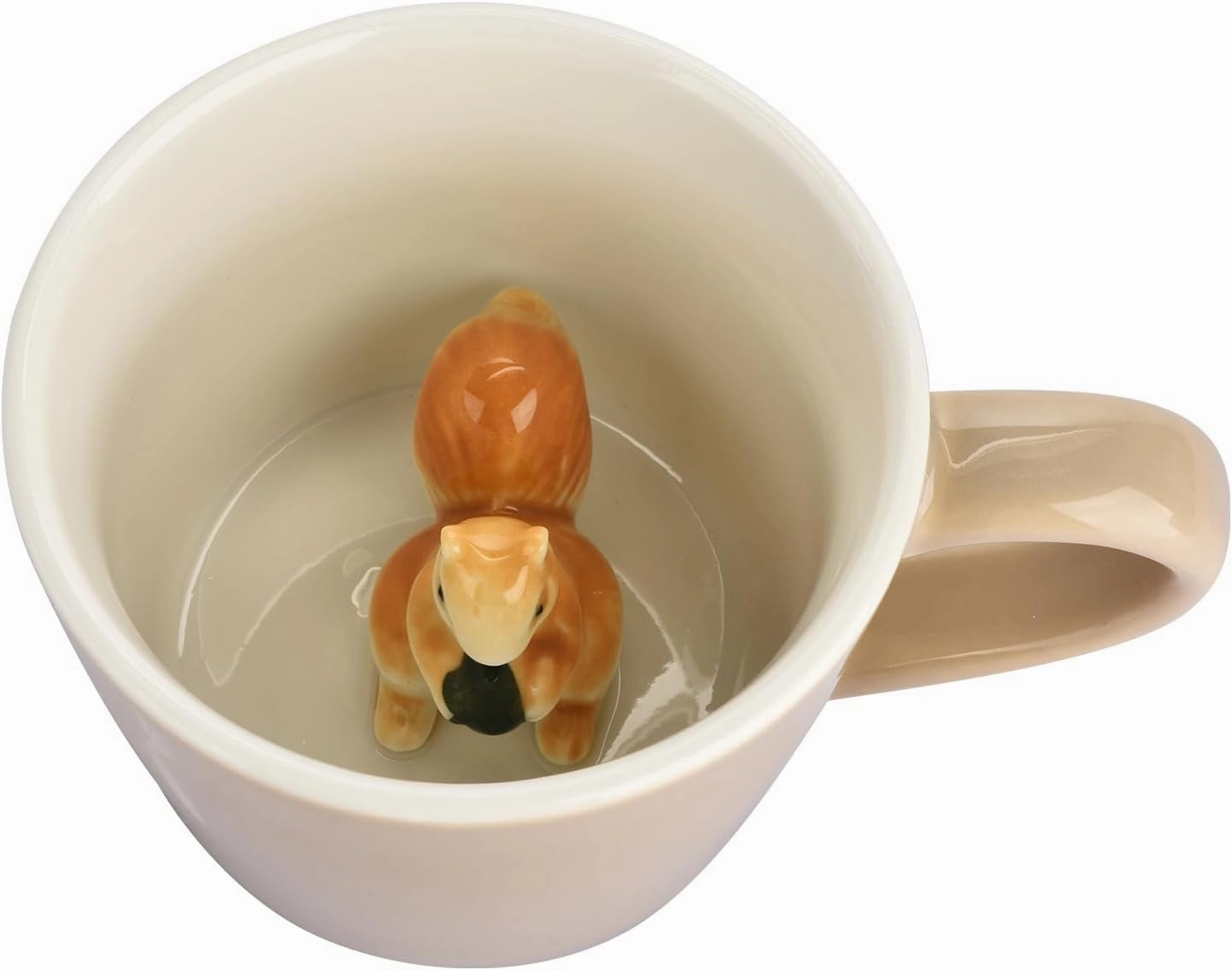 Squirrel Ceramic Cup Hidden 3D Animal Inside Mug 12 oz,Cute Cartoon Hand-Painted Handmade Figurine Mugs,Holiday and Birthday Gift for Coffee Milk Tea Lovers (Beige)
