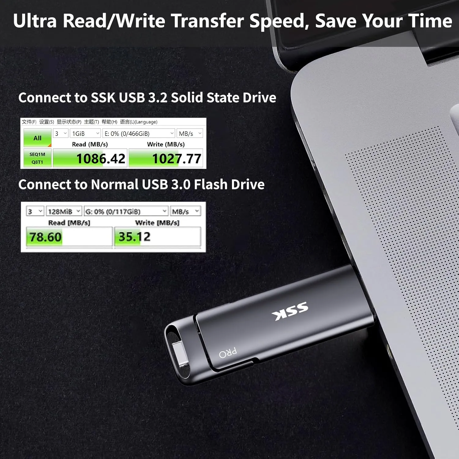 SSK 1TB USB C Thumb Drive up to 1000MB/s,Fast USB Flash Dual Drive,External SSD Flash Drive Type C USB A 3.2 Gen 2 Flash Drive,USB C Memory Stick for iPhone 15/PS4/Android Phone/Tablet/Windows/Mac