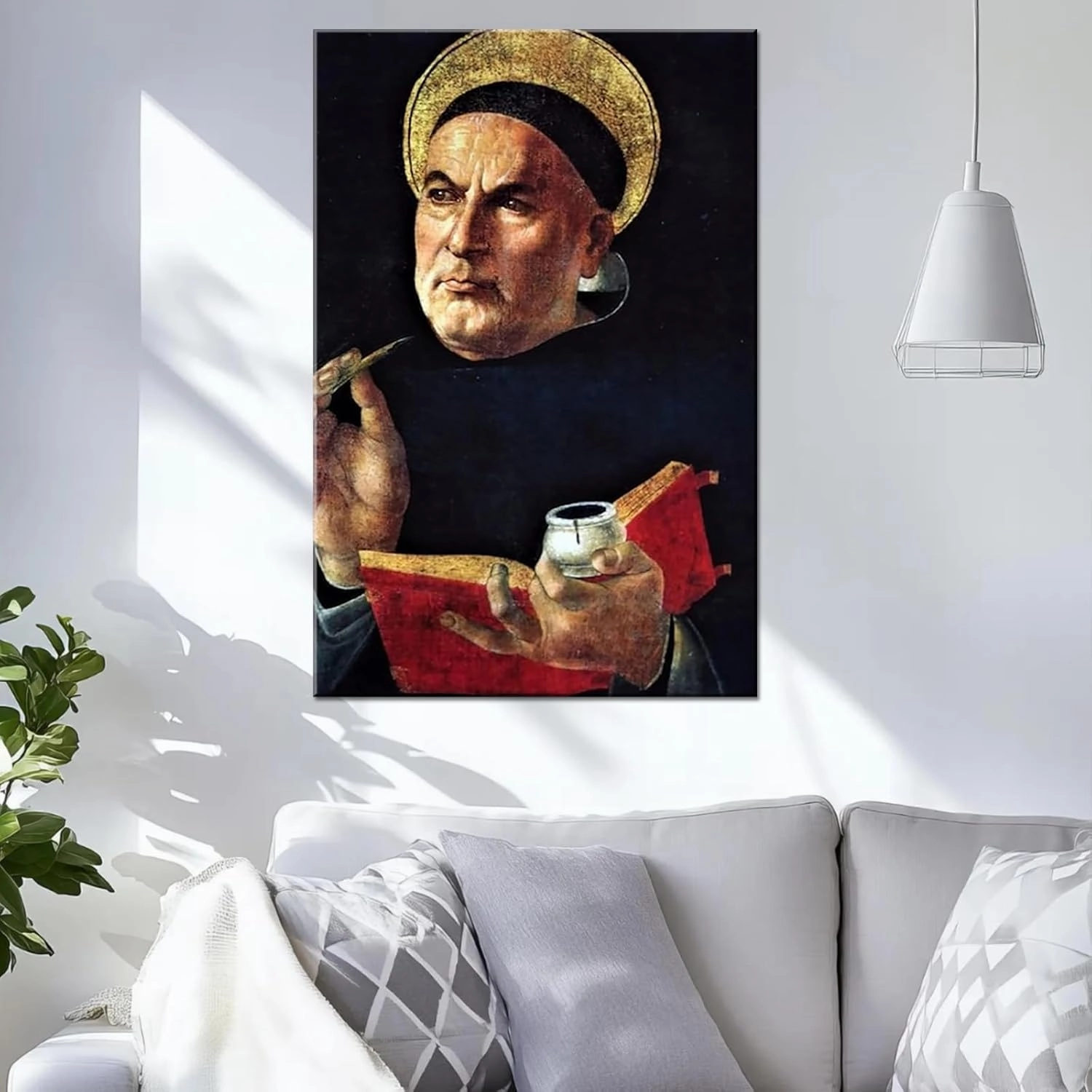 St. Thomas Aquinas by Sandro Botticelli Poster Canvas Painting,Abstract Print Wall Art, Modern Classroom Kitchen Man and Woman Gift Framed (Framed,16 * 24inch)