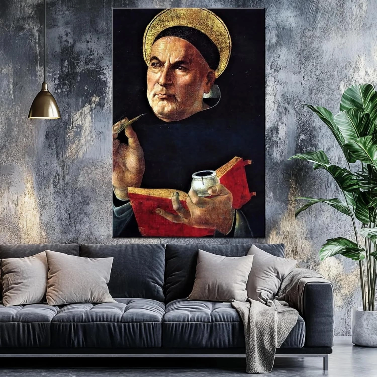 St. Thomas Aquinas by Sandro Botticelli Poster Canvas Painting,Abstract Print Wall Art, Modern Classroom Kitchen Man and Woman Gift Framed (Framed,16 * 24inch)