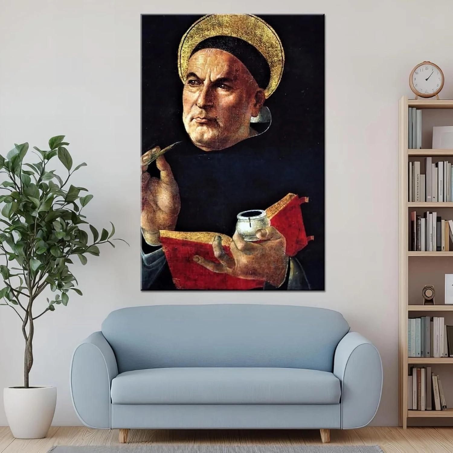 St. Thomas Aquinas by Sandro Botticelli Poster Canvas Painting,Abstract Print Wall Art, Modern Classroom Kitchen Man and Woman Gift Framed (Framed,16 * 24inch)