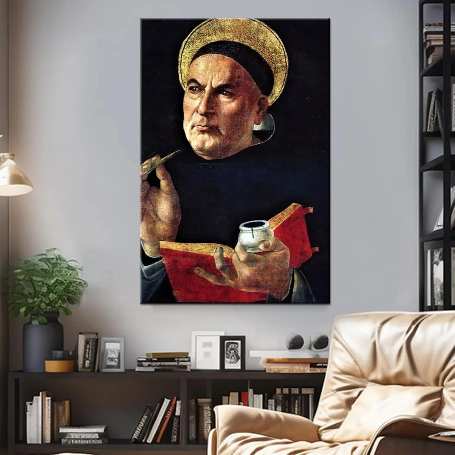 St. Thomas Aquinas by Sandro Botticelli Poster Canvas Painting,Abstract Print Wall Art, Modern Classroom Kitchen Man and Woman Gift Framed (Framed,16 * 24inch)