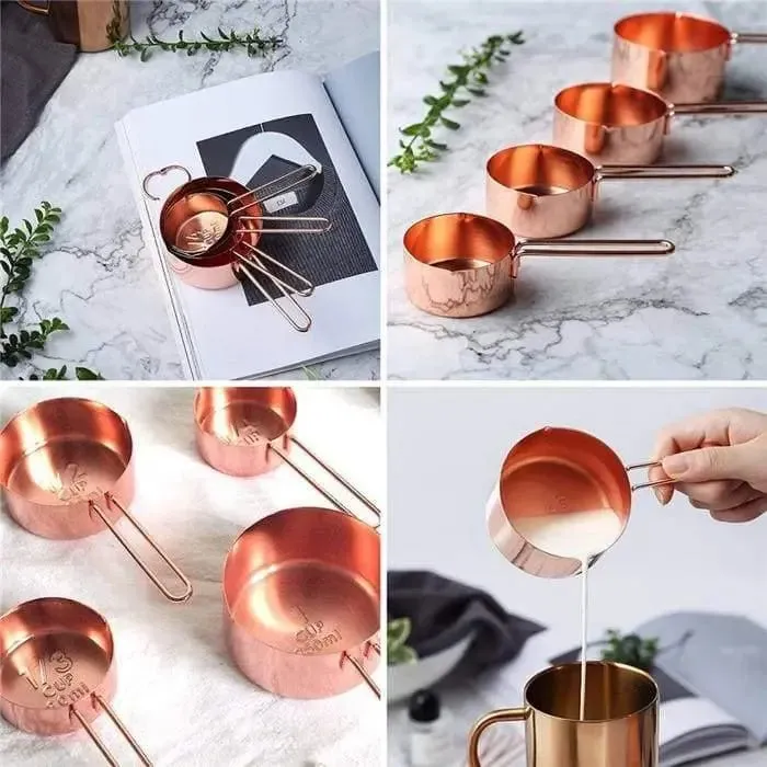 Stainless Steel Measuring Cups and Spoons Set of 8 – Engraved, Durable, and Elegant