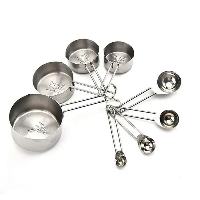 Stainless Steel Measuring Cups and Spoons Set of 8 – Engraved, Durable, and Elegant