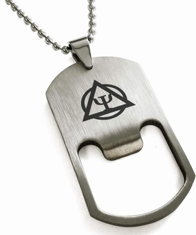 Stainless Steel Psion Emblem Bottle Opener Dog Tag Pendant Necklace