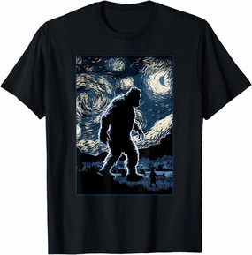 Starry Night Bigfoot Van Gogh Art Sasquatch Men Women T-Shirt
