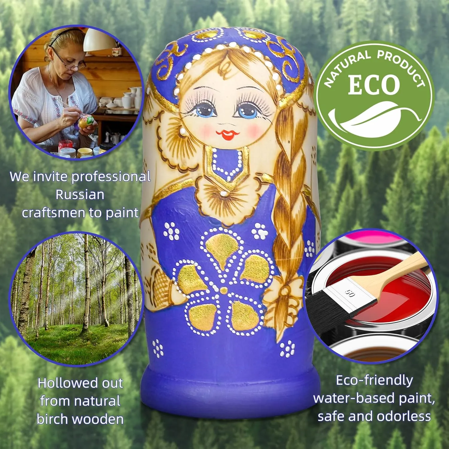 Starxing Russian Nesting Dolls Matryoshka Wood Stacking Nested Set 7 Pieces Handmade Toys for Children Kids Christmas Halloween Easter Mother's Day Birthday Home Room Decoration Gift (Blue)
