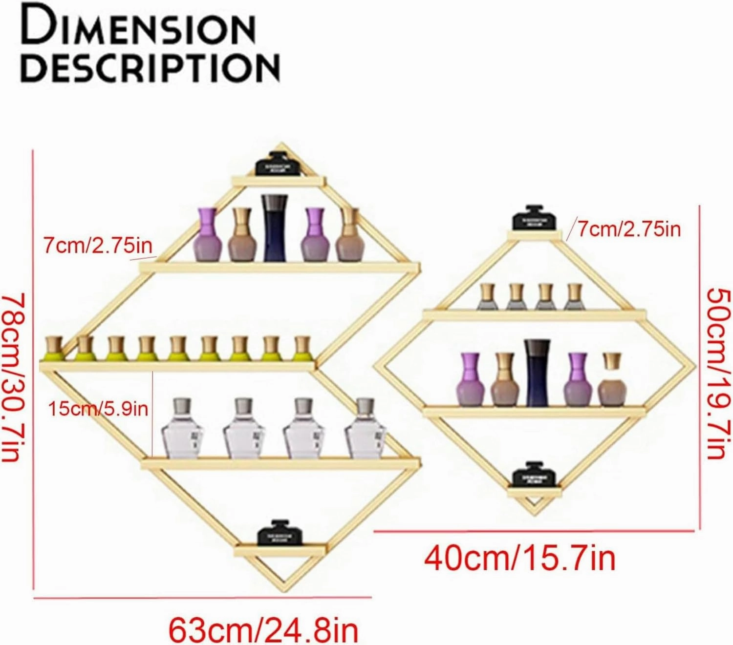 Storage Rack, 5 Packs Metal Nail Polish Rack for Nail Salon, Irregular Metal Wall Mounted Nail Polish Storage Racks Makeups Lipstick Perfume Wall Shelfs for Home Spas Business Salons(Gold)