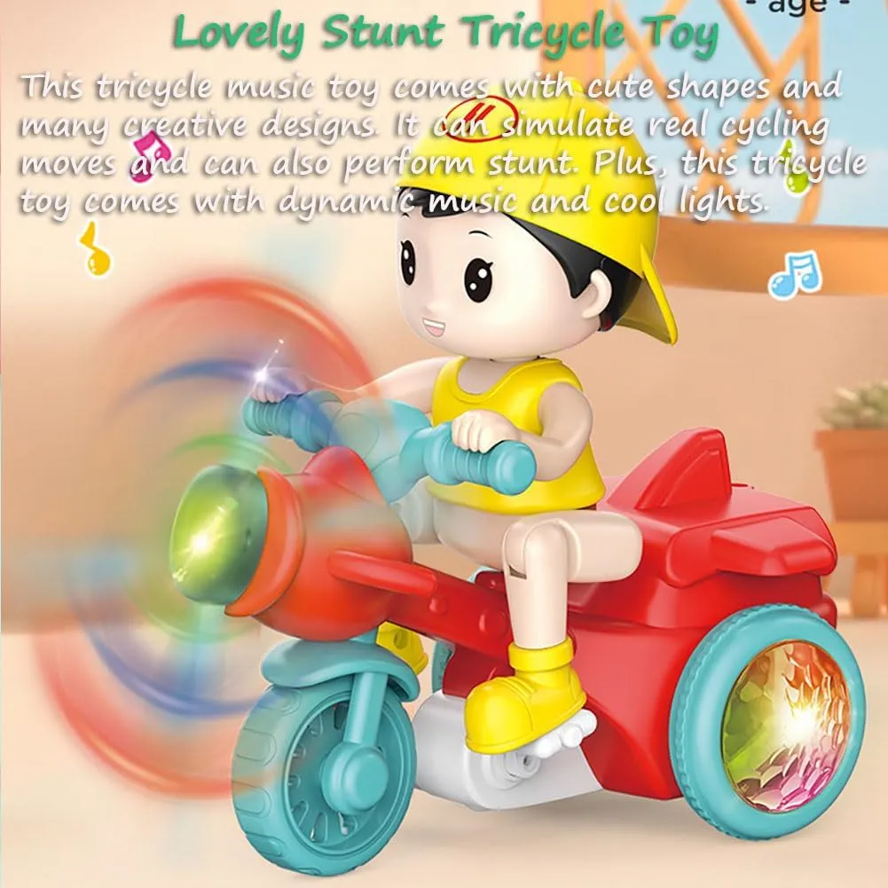 Stunt Tricycle Toy, Boy Tricycle Musical Toy 360° Stunt Spin Pedicab Toy Riding Simulation Toy Electric Trike Toy with Dynamic Music and Cool Lights (Green)