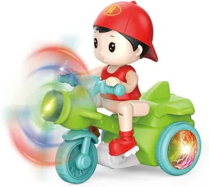 Stunt Tricycle Toy, Boy Tricycle Musical Toy 360° Stunt Spin Pedicab Toy Riding Simulation Toy Electric Trike Toy with Dynamic Music and Cool Lights (Green)