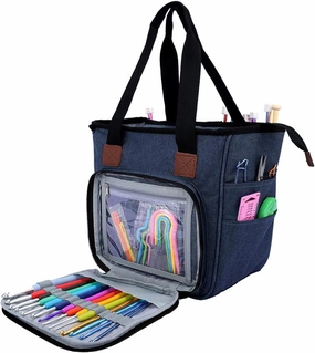 SumDirect Yarn Bag, Knitting Organizer Tote Bag Portable Storage Bag for Yarns, Carrying Projects, Knitting Needles, Crochet Hooks, Manuals and Other Accessories (Blue)