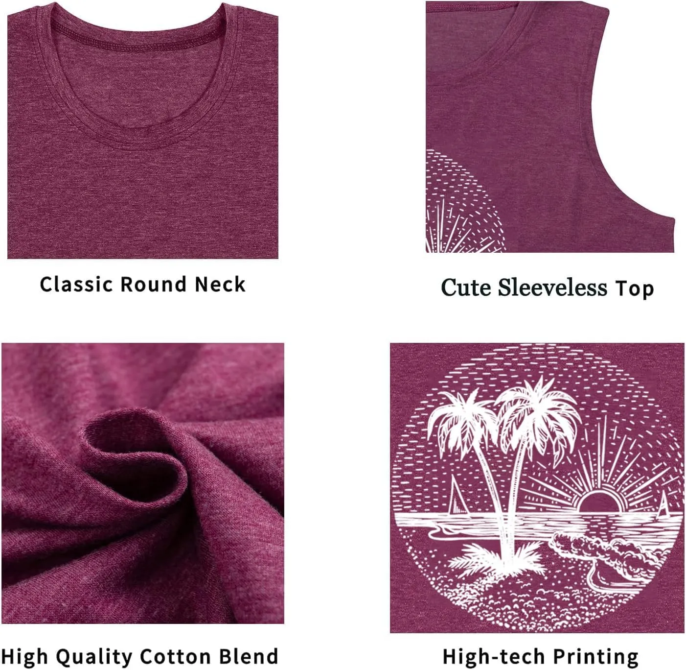 Summer Beach Tank Tops for Women Funny Cute Sunshine Coconut Tree Graphic Tee Shirt Hawaiian Family Vacation Tops