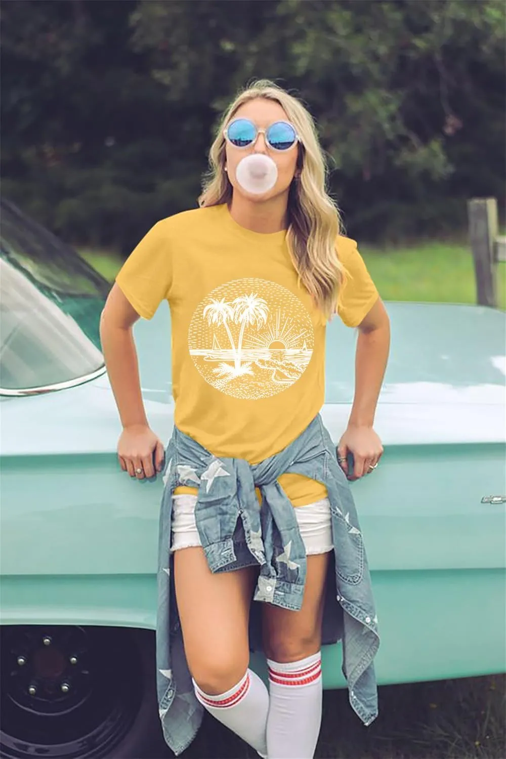 Summer Beach Tank Tops for Women Funny Cute Sunshine Coconut Tree Graphic Tee Shirt Hawaiian Family Vacation Tops