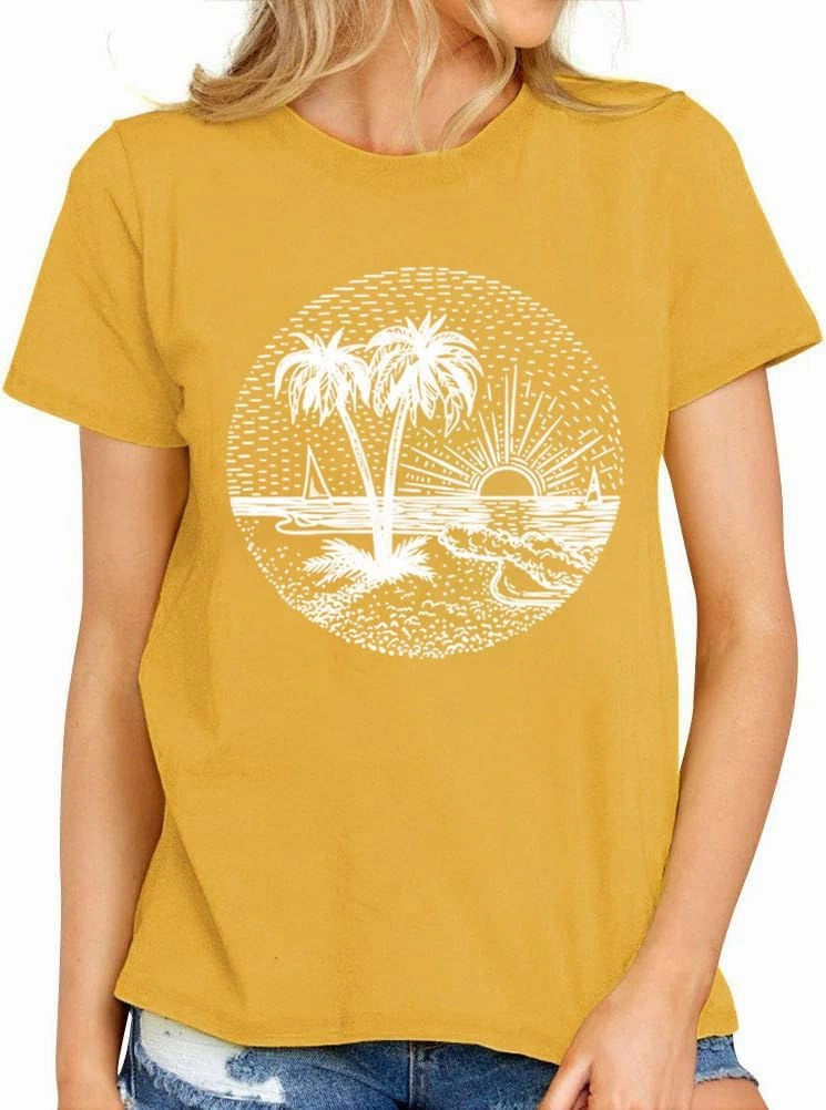 Summer Beach Tank Tops for Women Funny Cute Sunshine Coconut Tree Graphic Tee Shirt Hawaiian Family Vacation Tops