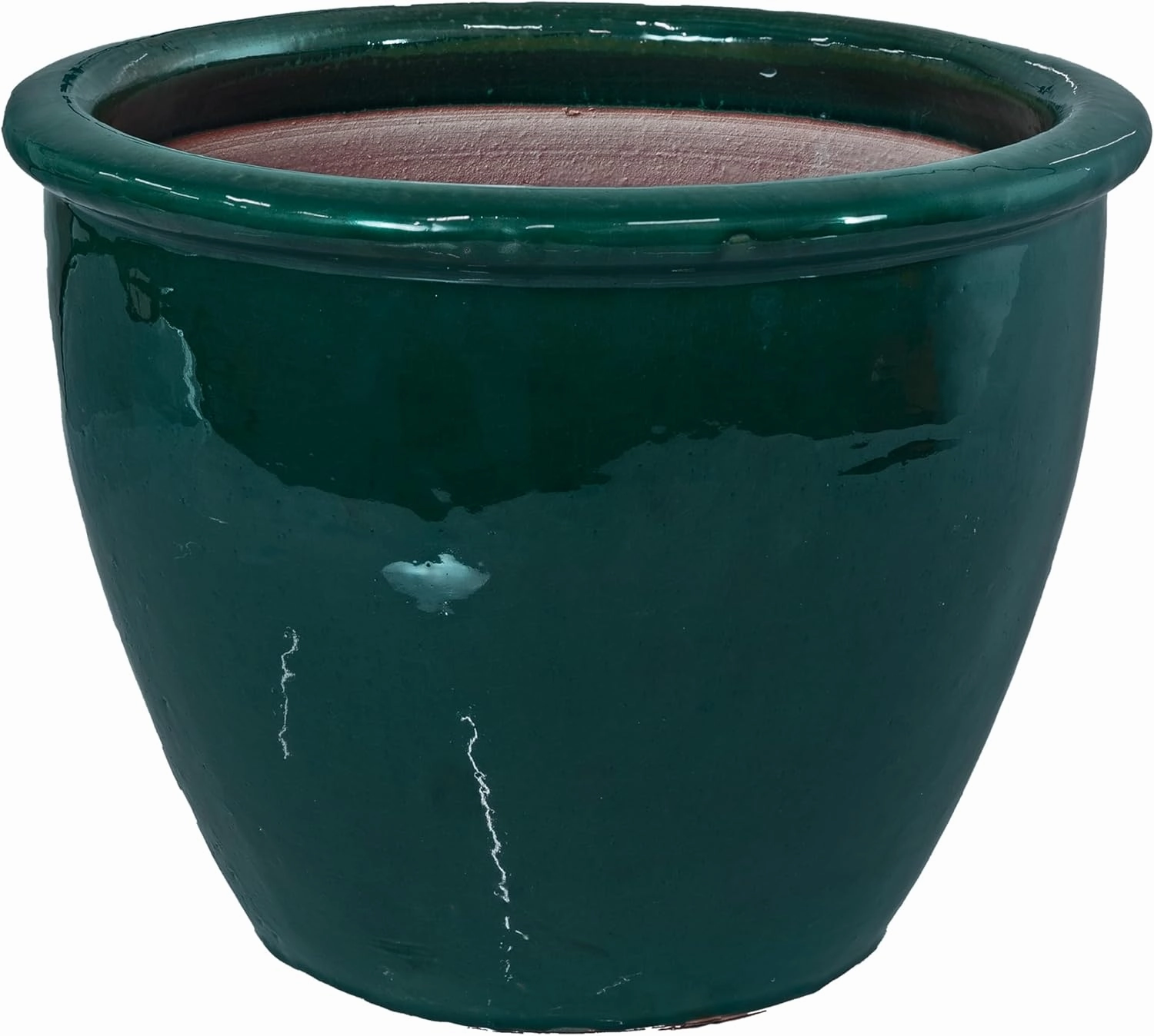 Sunnydaze 14.5" Large Ceramic Plant Pot - Round Outdoor Glazed Ceramic Planter Pot with Drainage - Dark Green - Chalet