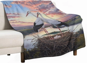 Sunset Bird Blanket Gifts for Kids Women, Soft Cozy Fuzzy Lightweight Cloud Stork Egg Stream Jungle Throw Blankets for Couch Birthday Bedroom, 60x80 Inch