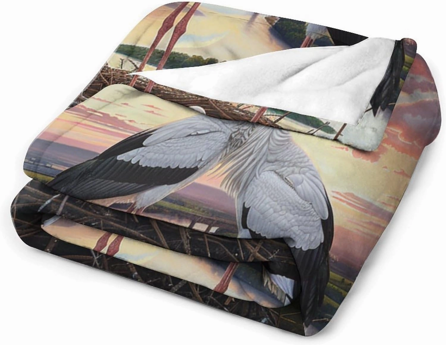 Sunset Bird Blanket Gifts for Kids Women, Soft Cozy Fuzzy Lightweight Cloud Stork Egg Stream Jungle Throw Blankets for Couch Birthday Bedroom, 60x80 Inch
