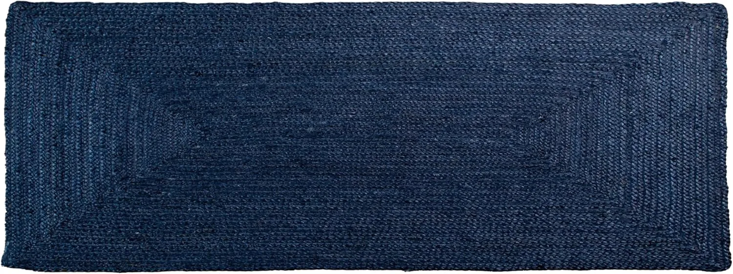 Super Area Rugs Farmhouse Jute Braided Rug - Reversible Natural Fiber- Eco Friendly Rug for Living Room - Kitchen - Entryway Hand Woven, Navy, Runner 2' x 6'